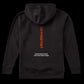 Black hoodie with text on the back on a white background