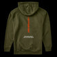 Green hoodie with text on the back on a white background