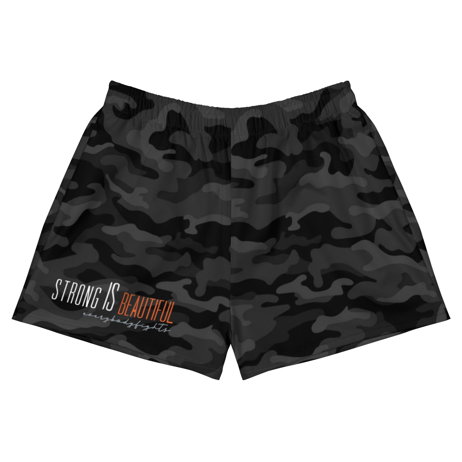 Women’s Recycled Athletic Camo Shorts STRONG IS BEAUTIFUL