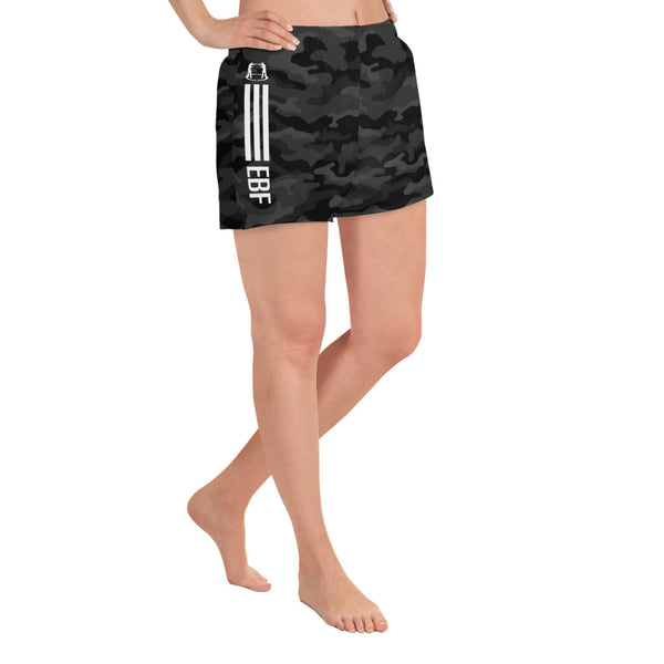 Women’s Recycled Athletic Camo Shorts EBF VERTICAL